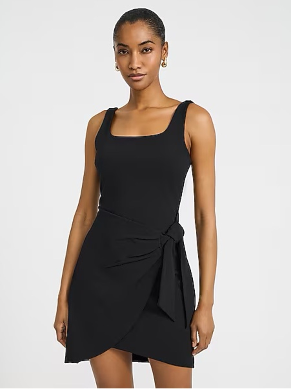 Black Sleeveless Tie-Waist Mini Dress